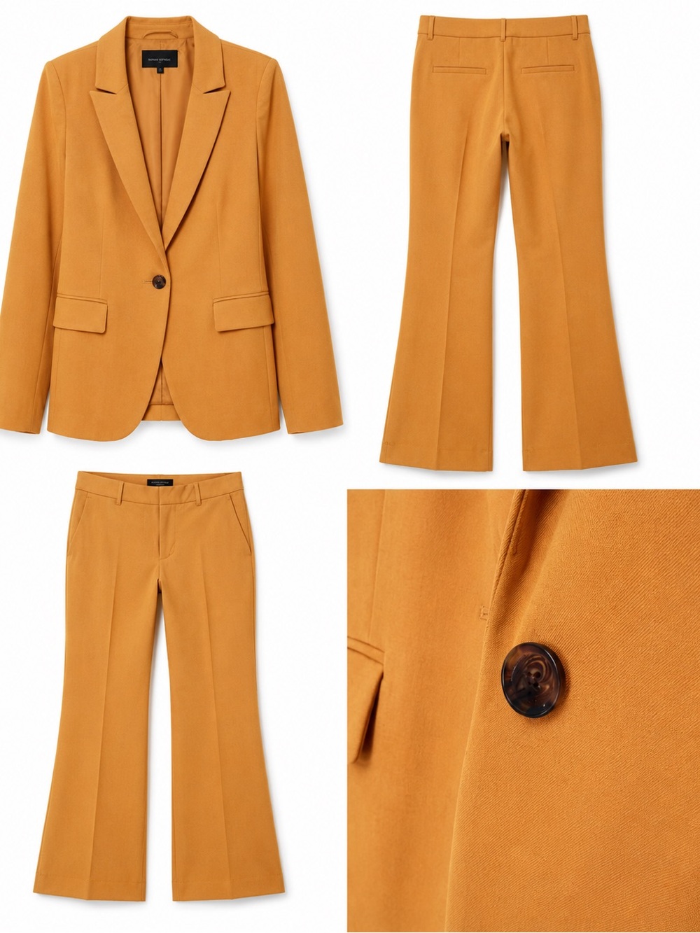 Banana Republic Mustard Yellow Tailored Pantsuit Blazer & Sculpt Stretch Bootcut